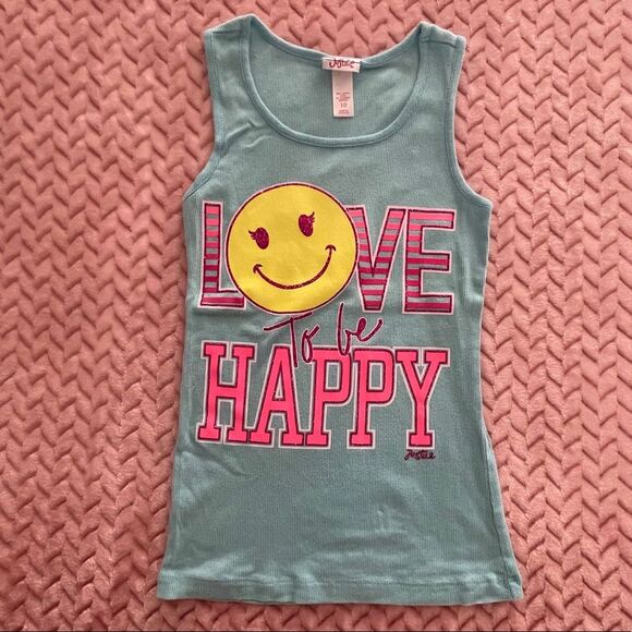 Justice Light Blue Graphic Tee Tank Top Kids Girls Size 10 - Picture 1 of 2